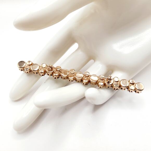 Vintage Aurora Borealis Rhinestone Bar Pin, Gold Plated Backing, Prong Set - Picture 6 of 10